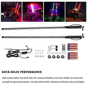 Tl-518-rgb 3ft Rgb Led Whip Lights Antenna With Flag Remote Control For Polaris Rzr Utv Us