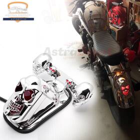 Astradepot 934662118882 Chrome Motorcycle Skull Tail Light Rear Brake Stop With Led Turn Signal For Harley