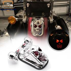 Astradepot 934667118146 Chrome Motorcycle Skull Brake Tail Light With Led Turn Signal For Harley Honda
