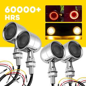 Auxito Mtc-zxd-2611c Chrome Amber Red Brake Motorcycle Led Drl Turn Signal Blinker 4pcs Universal 12v