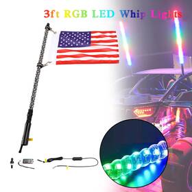 Tl-537-rgb Bruce&shark 3ft Rgb Led App Whip Lights Antenna With Flag Remote Control For Polaris Utv Atv U2
