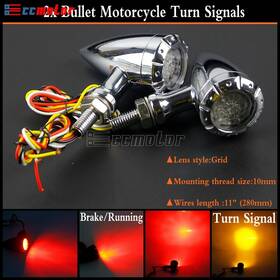 Us-tsl-3191-ch Ccmotor2021 Chrome Led Bullet Brake Turn Signal Tail Light Lamp For Harley Bobber Choppers