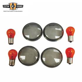 604315 Custom Chrome Smoked Turn Signal Lens Kits Fit For Harley Big Twin And Sportster Models 00-up