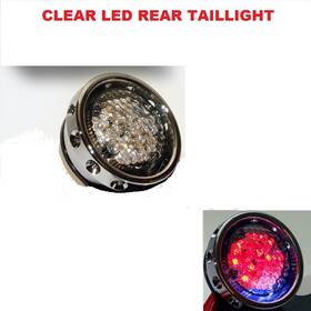668602-clear Custom Chrome Red Led Rear Taillight Billet Aluminum Jammer Clear Lens Harley Bobber