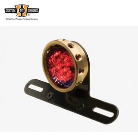668610 Custom Chrome Led Retro Drilled Brass Taillight And Bracket Clear Lens For Harley Bobber Chopper