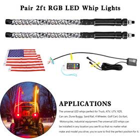Tl-532-rgb Madhornets 2x 2ft Rgb App Whip Lights Antenna With Flag Remote Control Fits Polaris Utv Atv