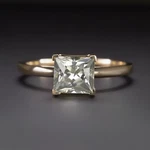 1.27CT Natural Sapphire Solitaire Ring Light Green Princess Cut 14K Yellow Gold. Fixed Price $800.00.
