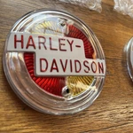 Harley-davidson Fuel Tank Emblems 1957 Vintage Style Red Gold Round Biker Hd Htf. Fixed Price $280.00.