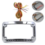 Dual Led Curved Motorcycle License Plate Frame W/ Brake Turns - Chrome Finish. Fixed Price $62.50.