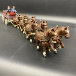 Vintage Cast Iron 8 Clydesdale Horses Beer Barrel Wagon. Fixed Price $199.99.