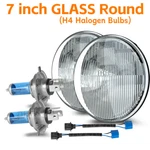 7" Stock Glass Lens Metal Headlight 12 Volt Halogen H4 Bulb Headlamp Pair. Fixed Price $66.99.