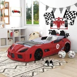 Red Twin Led Race Car Bed Frame For Kids With Remote-control Lights & Sounds. Fixed Price $2008.92.